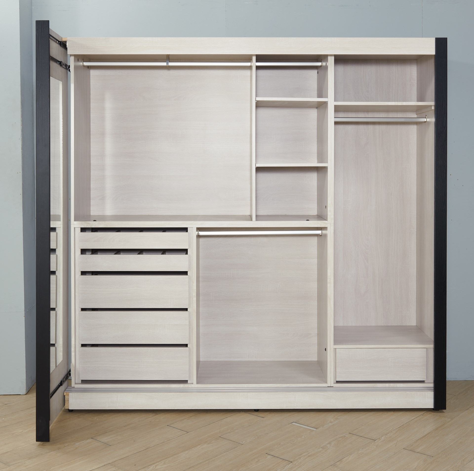 維克7X7尺白木三格六抽側拉鏡衣櫃