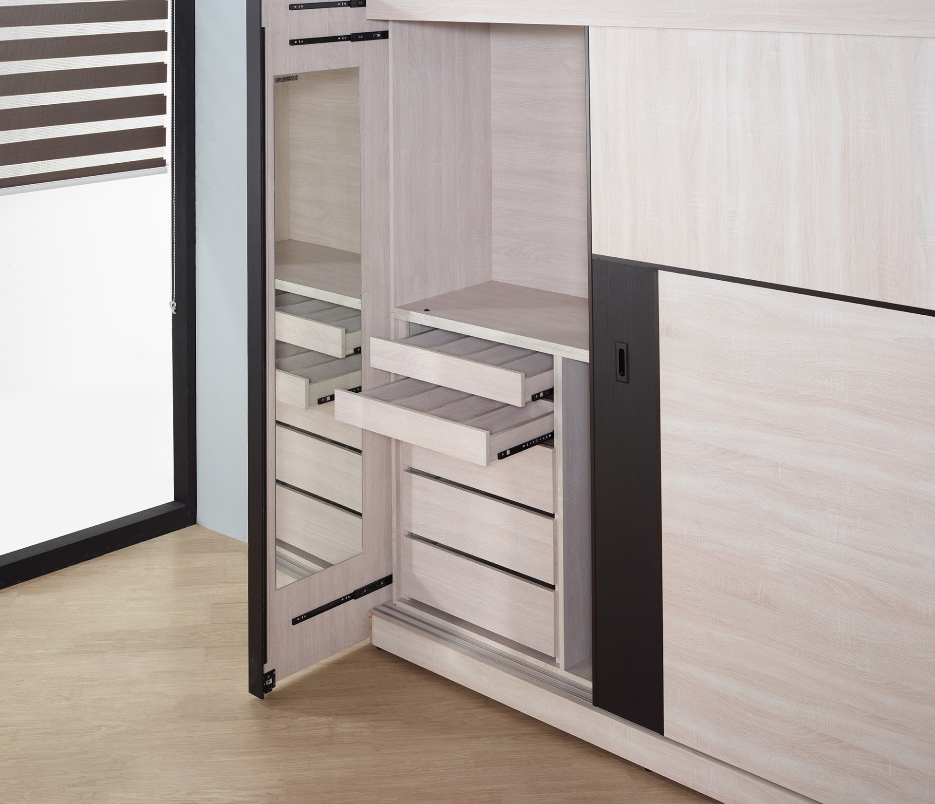 維克7X7尺白木三格六抽側拉鏡衣櫃